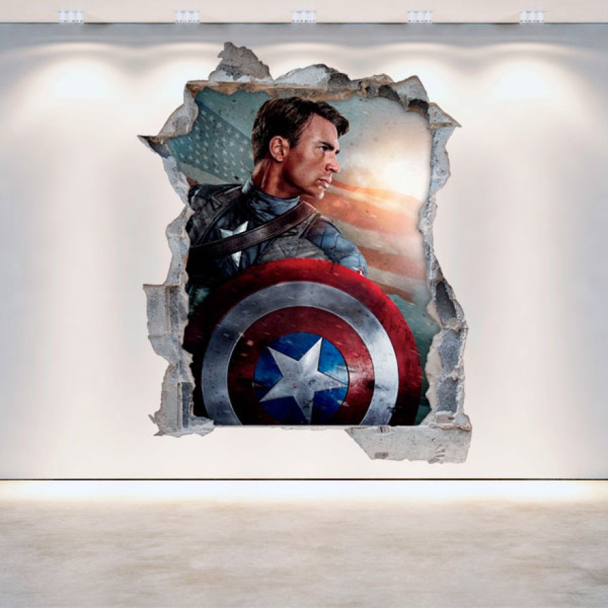 Vinilos capitán américa pared rota 3d
